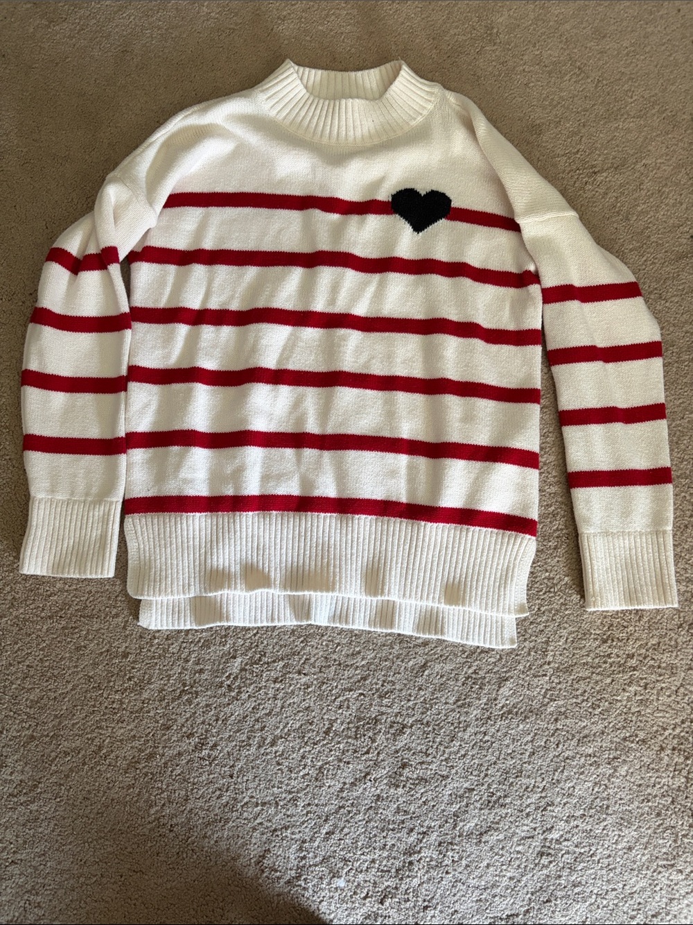 abercrombie kids White Crewneck Sweater with Red Stripes and Black Heart